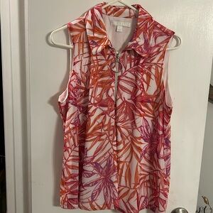 Juniper+lime sleeveless top floral pattern and zipper on the front size L